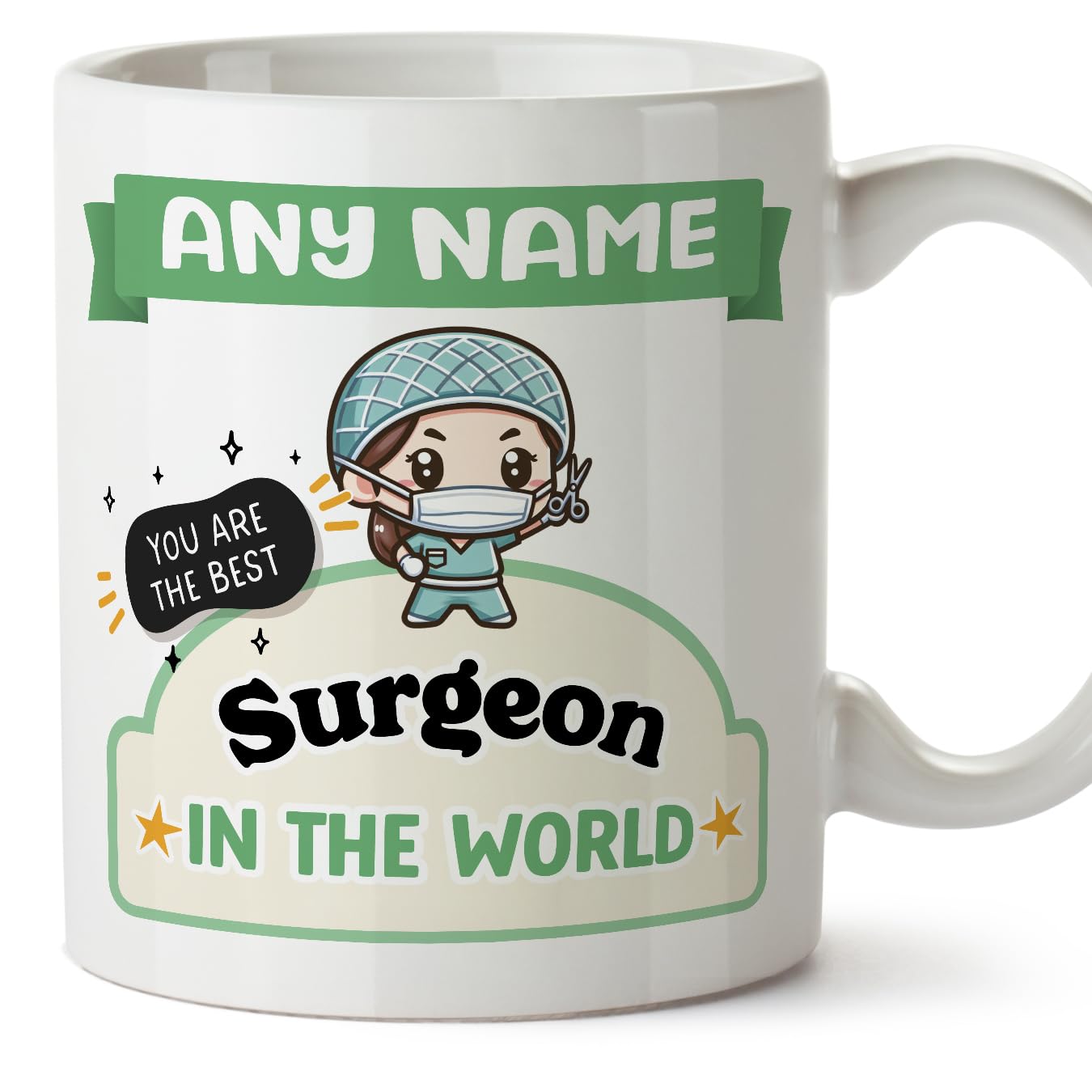 MUGFFINS Personalised Mug for Surgeon Woman - in English - Best in The World - Kawaii - Funny Custom Gift for Colleagues - Ceramic 11oz Mug
