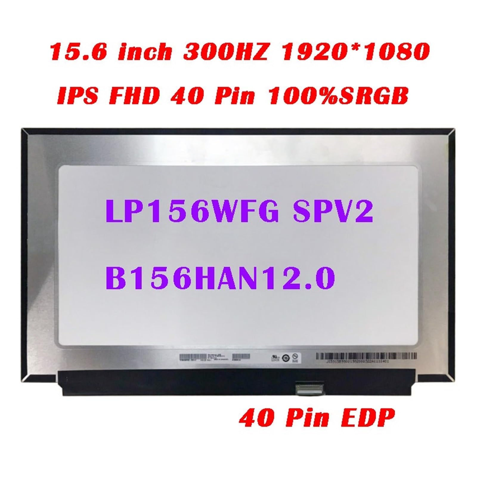Schermo Da Gioco Da 15,6 Pollici 300Hz LP156WFG SPV2 B156HAN12.0 Schermo LCD for Laptop IPS FHD 100% SRGB 40 Pin Sostituzione Dello Schermo Del Laptop