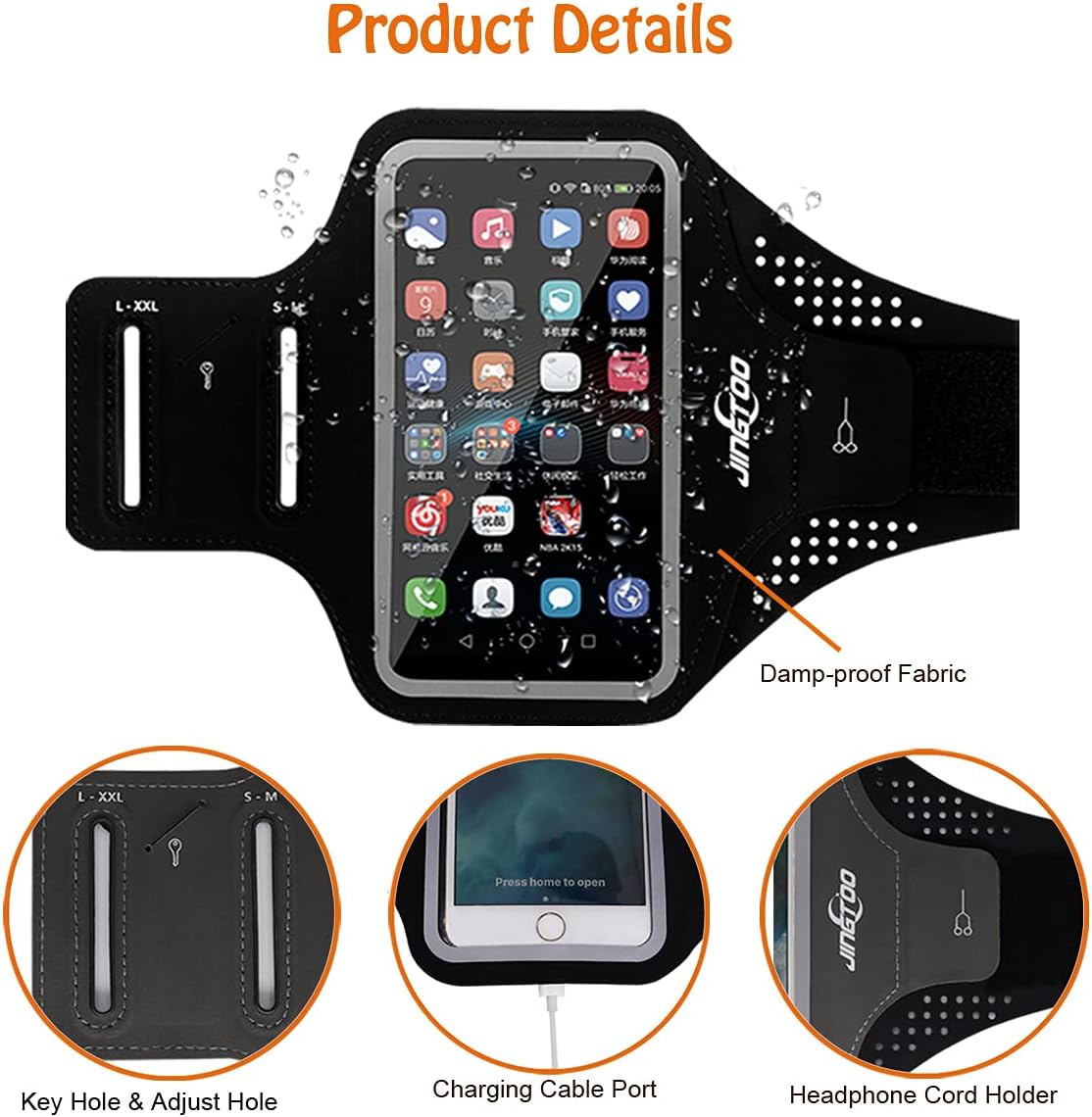 JINGTOO Armband for Phone Running Workout Waterproof Arm Phone Pouch for iPhone 11 Pro Max Xr Xs Max 10 8 7 Plus Samsung Galaxy S10 Plus S20 S9 S8 S7 Note and More, Arm Band with Card & Keys Holder : Cell Phones & Accessories