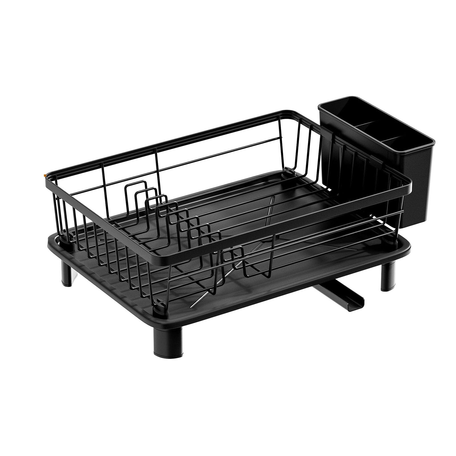 TBATM Dish Drying Rack with Optional Towel Bar, Rustproof Carbon Steel Kitchen Dish Rack with Utensil Holder & Pull Out Drain Tray for Countertop Sink Side Storage,Black,Dish Rack