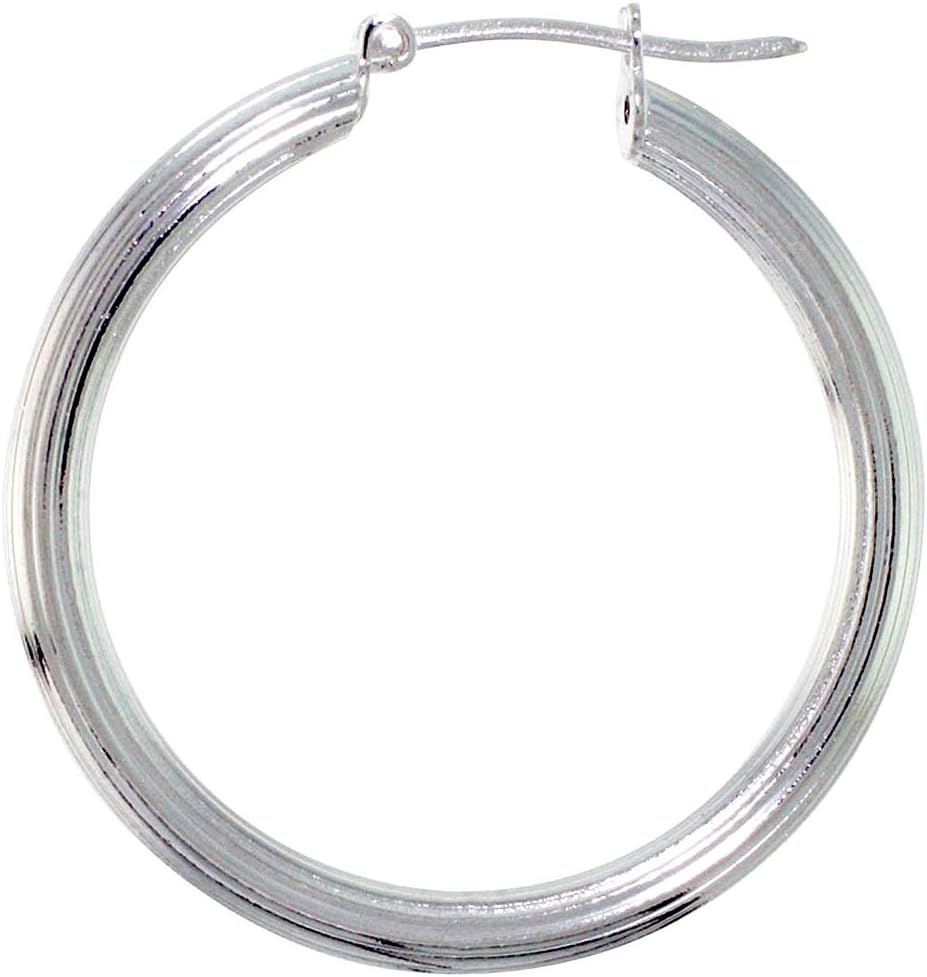 3mm Sterling Silver Textured Hoop Earrings for Women Click Top Linear Grooves Assorted Sizes Italy