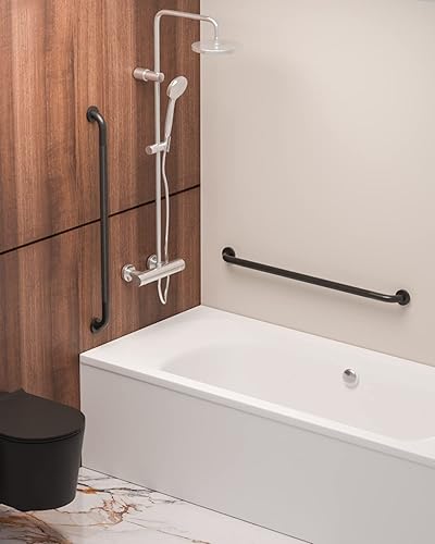 Miniatura 7 de Paquete de 2 barras de regadera de 36 pulgadas con agarre antideslizante de color negro cepillado de 1.25" de diámetro, Munzong, mango de baño con