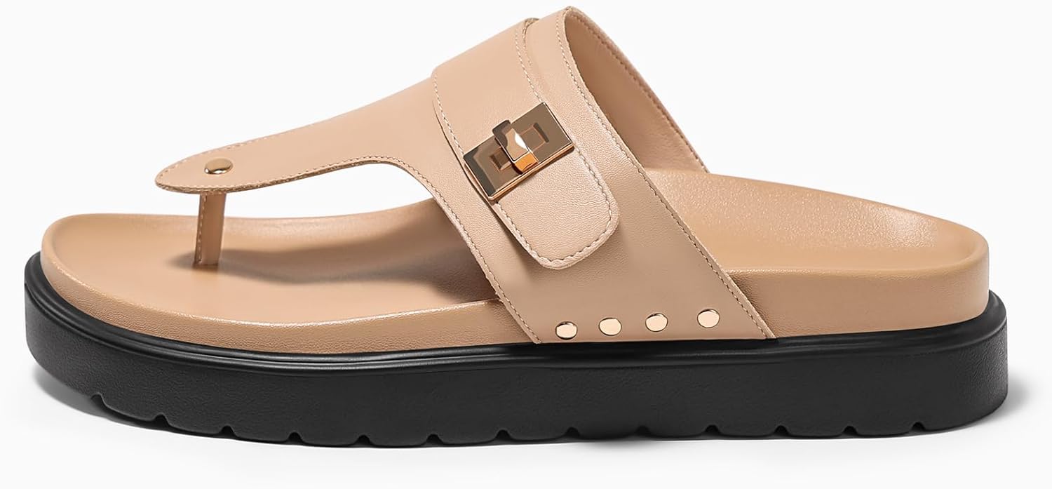 Coutgo Womens Platform Thong Sandals Open Toe Flip Flops Slip On Slides Summer Beach Shoes - Image 4