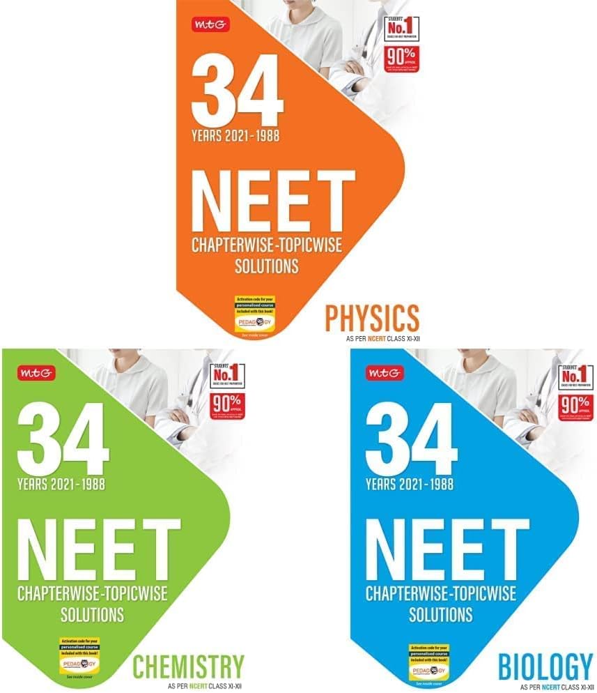 MTG 34 Years NEET Previous Year Solved Question Papers with NEET Chapterwise Topicwise Solutions - NEET 2022 Preparation Books, Set of 3 Books NTA Neet 34 Years Questions, Physics Chemistry Biology