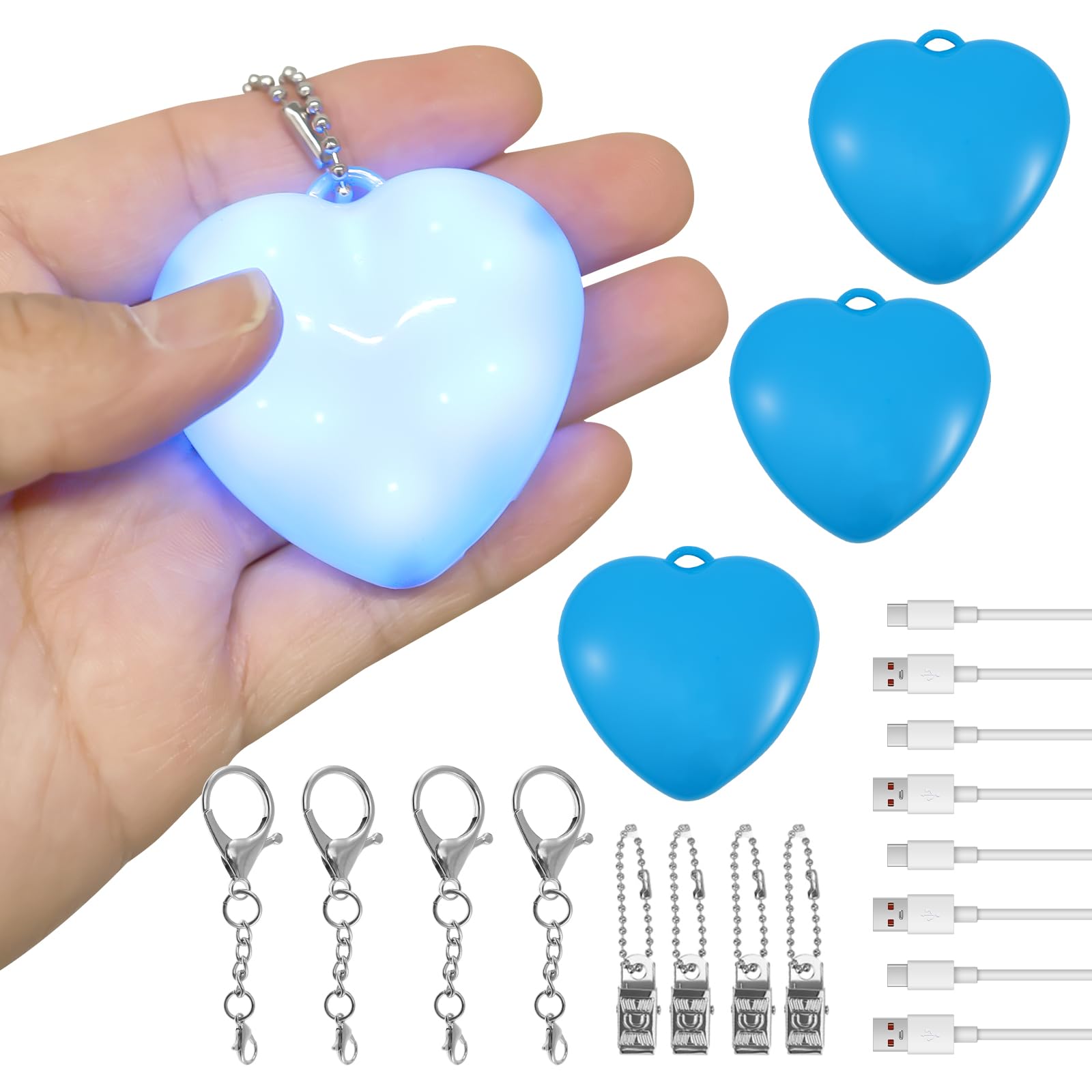 4Pcs Purse Glow Heart Light LED Automatic Sensor Handbag Lights Touch Activated Purse LED Lamp Portable Handbag Night Light Mini Makeup Lights for Women Girls Valentines Day Gift(Blue)