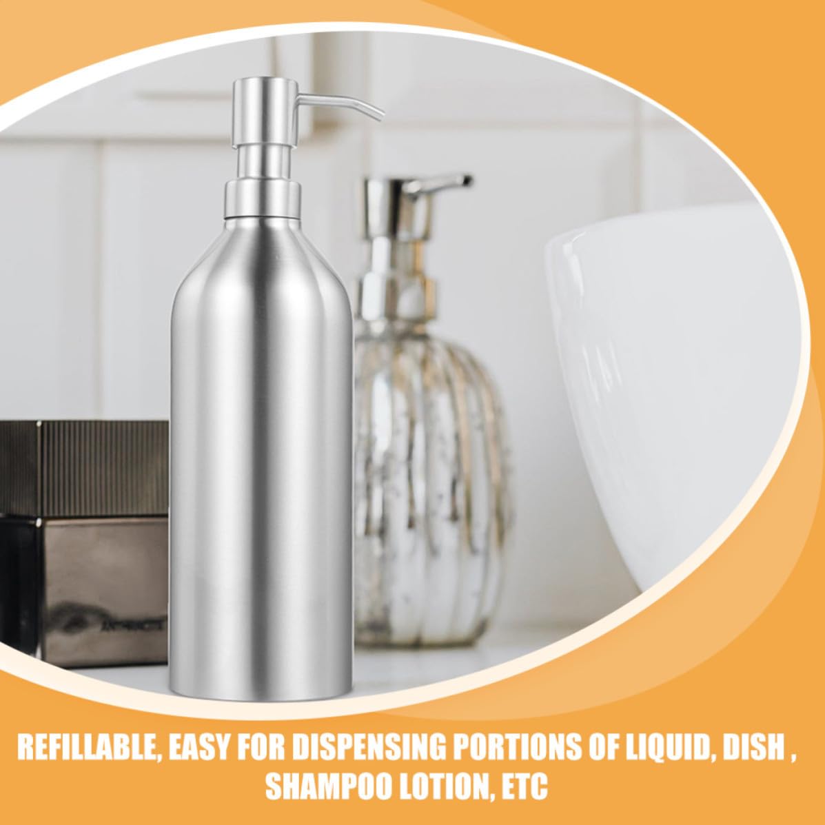 BESTOYARD Dispensador de Jabón Recargable de Acero Inoxidable 700ml Bomba Ergonómica Fácil de Presionar, Pack de 2 Botellas para Uso Doméstico o Hotel