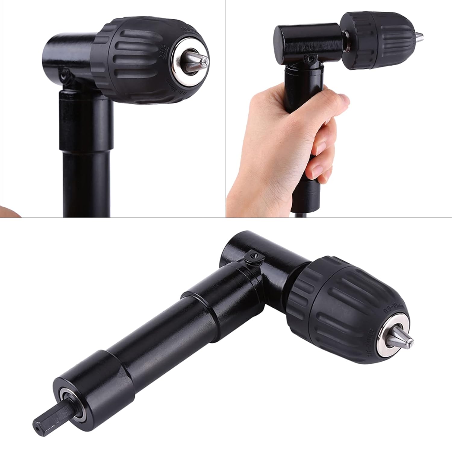 Right Angle Drill Adapter 90 Degree Heavy Duty Aluminum Alloy Drill Chuck Extension 8mm Hex Shaft for Tight Space Drilling Electric Drill Accessory Tool
