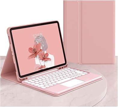 iPad Air2 Keyboard Case with Touchpad, Magnetic, Detachable Bluetooth, Slim Smart Case, Round Key for iPad 5th/6th Gen 9.7 Purple, Pink