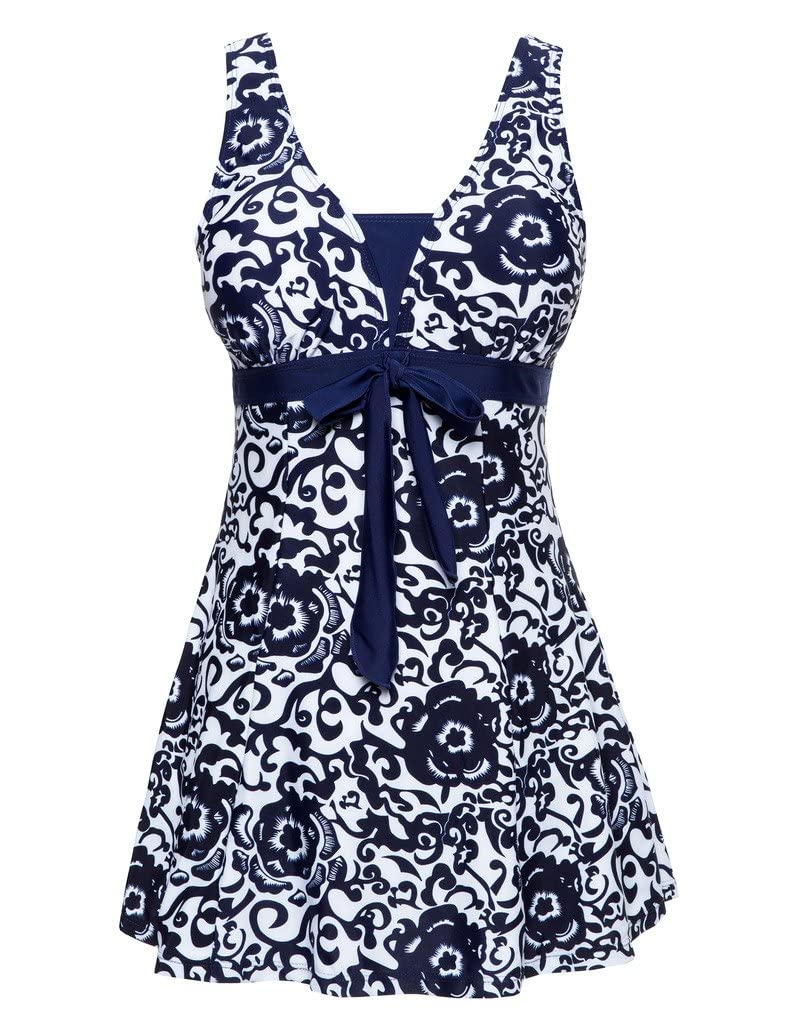 Wantdo Bañador Talla Grande Multicolor con Cintura Alta y Falda Traje de Baño para Mujer con Vientre Plano y Cuello en V Tankini Mujer Reductor para Natación