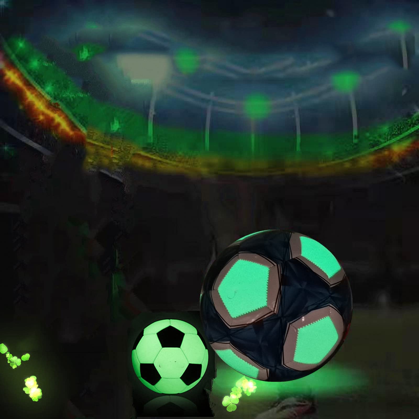 Holographischer leuchtender fußbälle mit pumpe,fluoreszierender Dunkeln eflektierender fußball im freien,Kinder 4/5 größe schüler,trainingsspiel Spiel beleuchtet Football