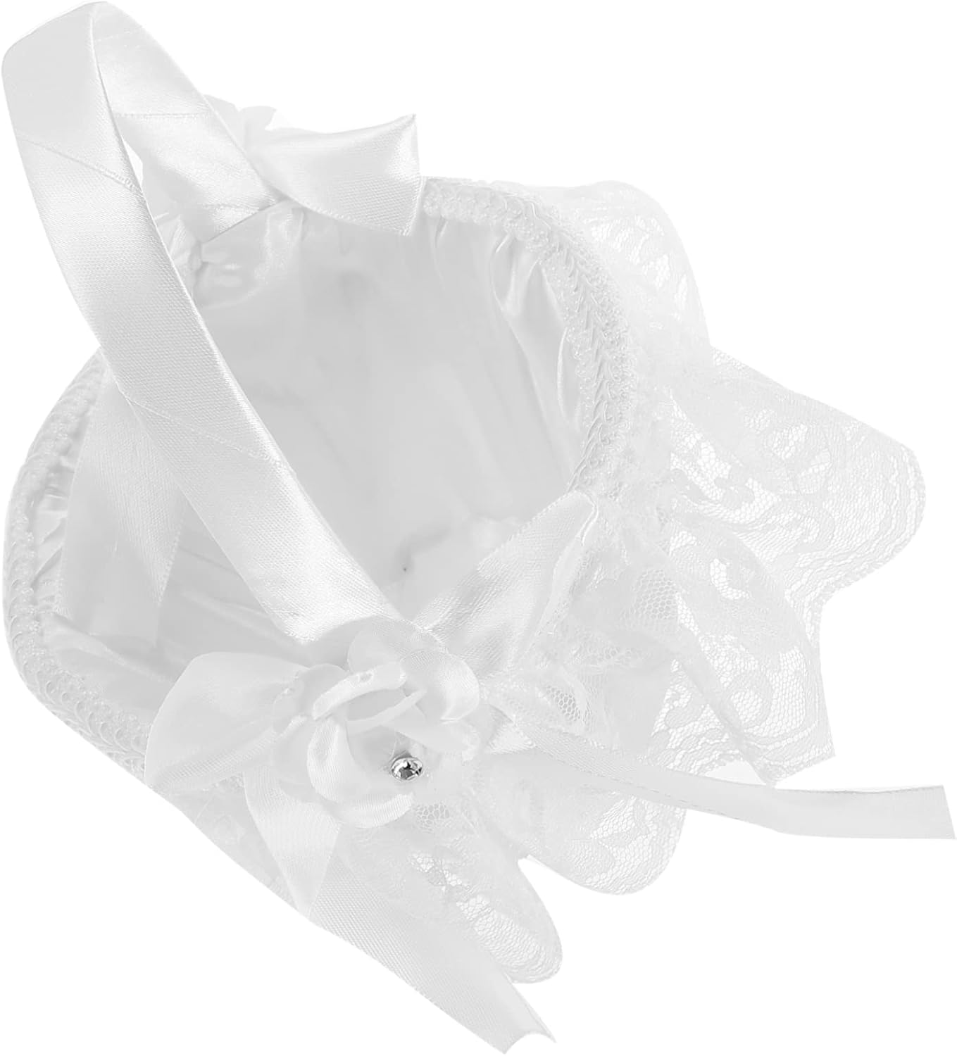 Flower Girl Basket,Rattan Basket,2pcs Wedding Bridal Basket Wedding Flower Basket Bride Flower Basket Girl Bows White Flower Girl Basket Wedding