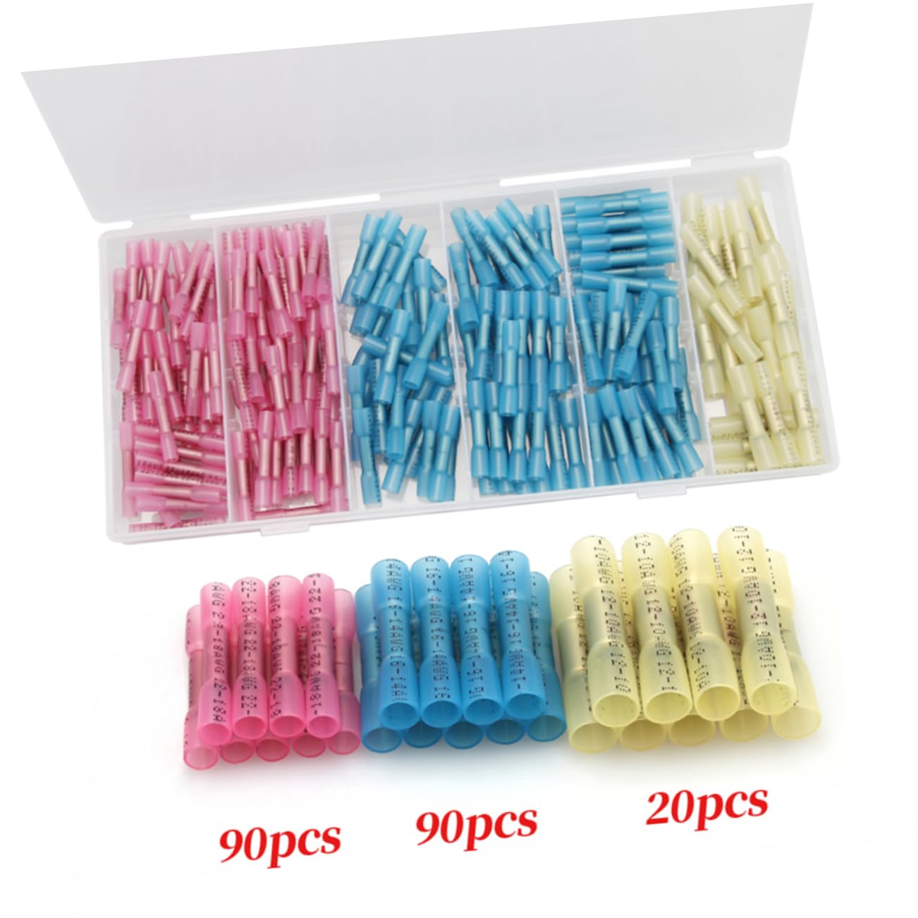 Waterproof Heat Shrink Butt Terminals for Wire Harnesses 200 Pcs | Plastic Case Included, Flat Shape, Suitable for Marine and Automobile Wiring Applications, Secure Protection