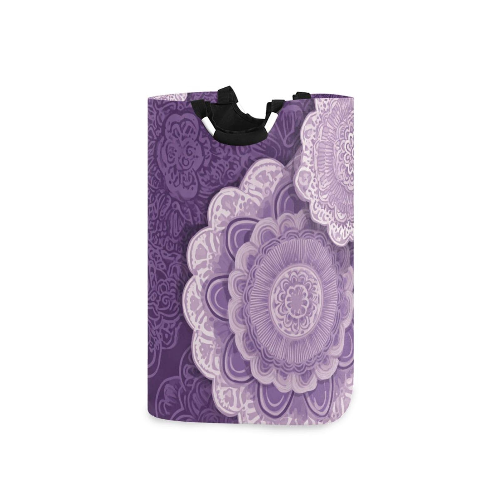 Nander Laundry Basket Purple Mandala Boho Large Hamper Foldable Bag for Dirty Clothes Organizer Laundry Bag Picnic Baskets Print Toy Gift Organizer