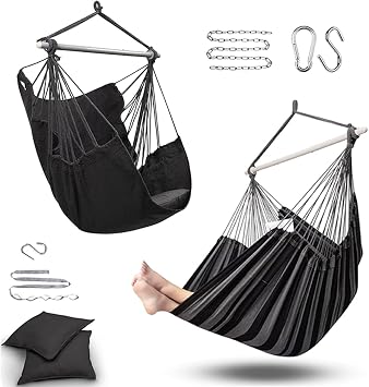 ADVOKAIR Hammock Chair Swing 500 lbs Max-2 Cushions + ADVOKAIR Hammock Chair Hanging Chair Rope Swing XXL