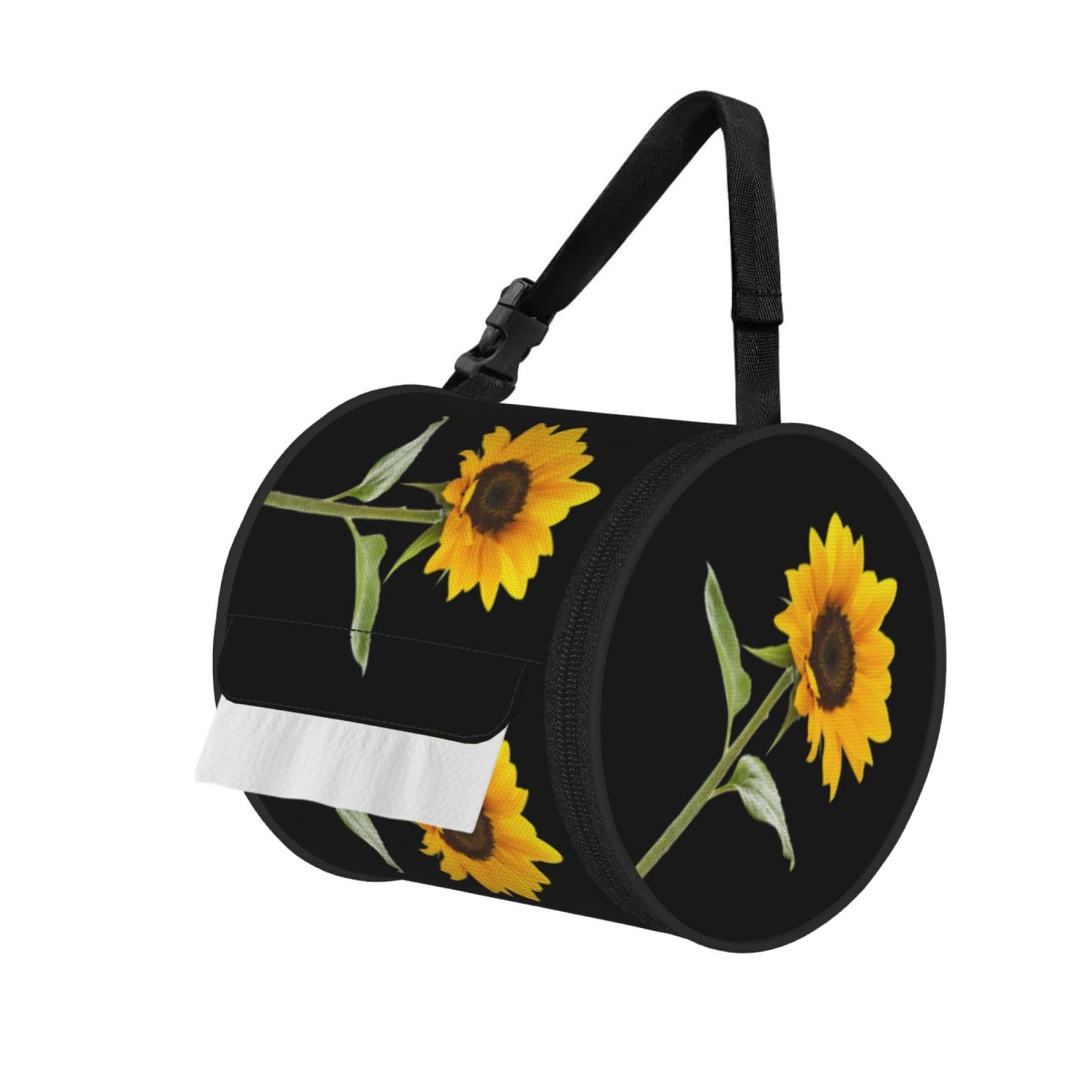 Bloom Sunflower Printed Hanging Tissue Organizer, Smooth Zipper Oxford Cloth Roll Holder for RV Bathroom Desk