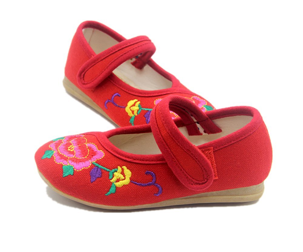 Tianrui Crown Children Girl's Flower Embroidery Loafer Shoes Kid's Cute Flat Dance Shoe