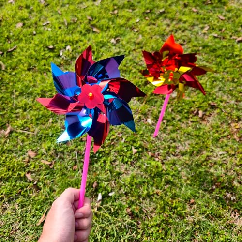 MTOMDY 200 Pcs Plastic Rainbow Pinwheels for Kids, Wind Spinners Pin Wheels Outdoor,Windmills with Stick, Pinwheels for Yard and Garden, Assorted Color