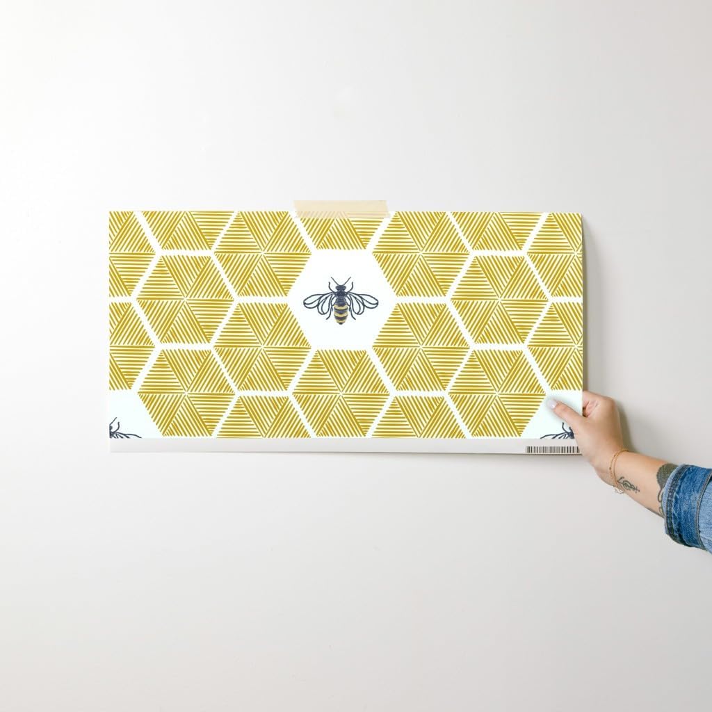 Spoonflower Peel & Stick Wallpaper Swatch - Bees Honeycomb Gold Medium Country Nature Texture Insects Honey Custom Removable Wallpaper