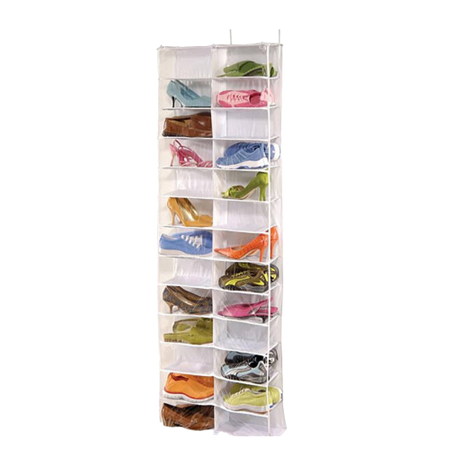 Hbbgdiy White Over The Door Sweatshirt Organizer With 26 Clear Pockets Heavy Duty Hanging Storage For Hoodies Shoes Toys Towels Space Saving Door Organiser For Bedroom Closet