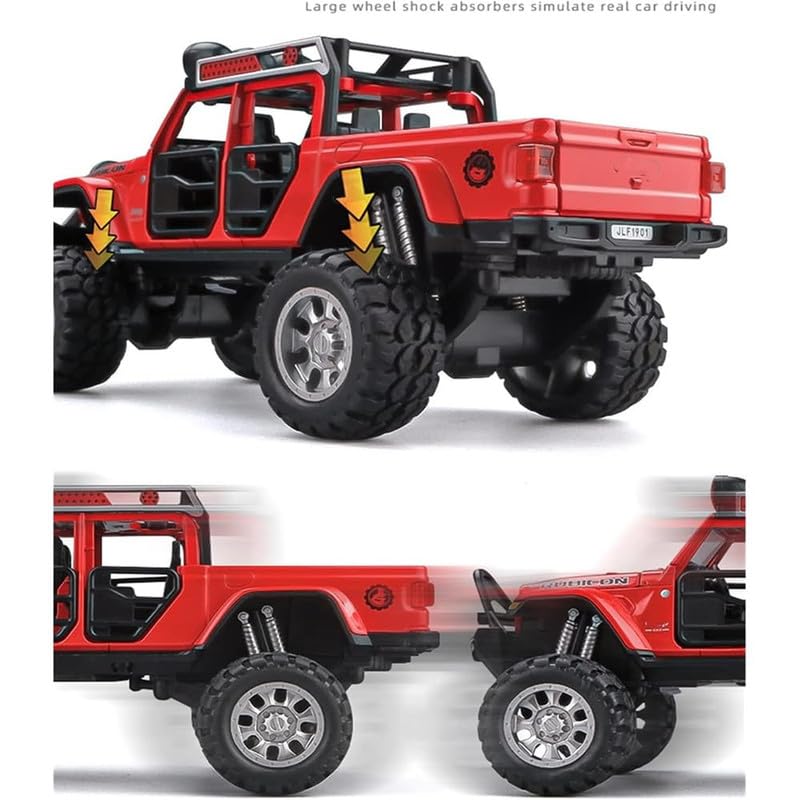 Image of Kids Model 1:32 Rubicon Die Cast Metal Car Pull Back Action Opening Doors with Realistic Engine Sound Lights Toy Car Gift for Boys - Red