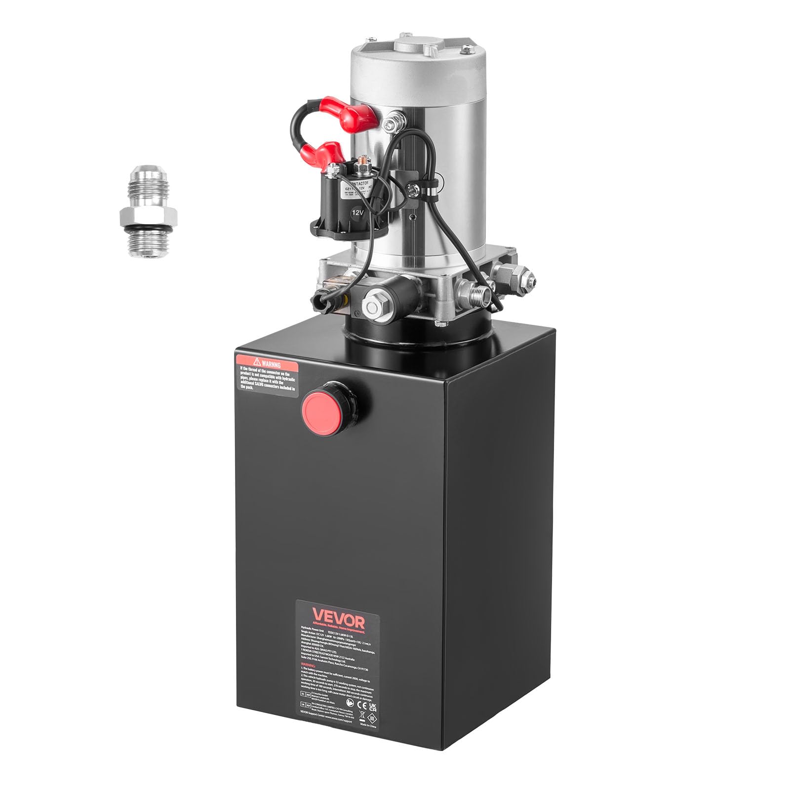 VEVOR 15 Qt Hydraulikaggregat einfachwirkende Kippanhängerpumpe, maximaler Öffnungsdruck 22 MPa und Fördermenge 3,4 L/min, 12 V DC Hydraulikpumpe mit Metallbehälter für Kippanhänger Schwarz
