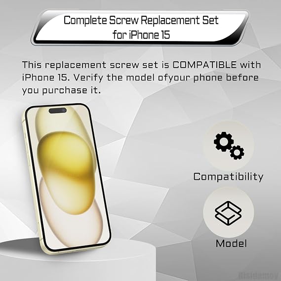 for iPhone 15 Complete Full Screw Set Replacement | Pentalobe Bottom Screws Inner Part Repair with 4 Screwdrivers for A3090 A2846 A3089 A3092