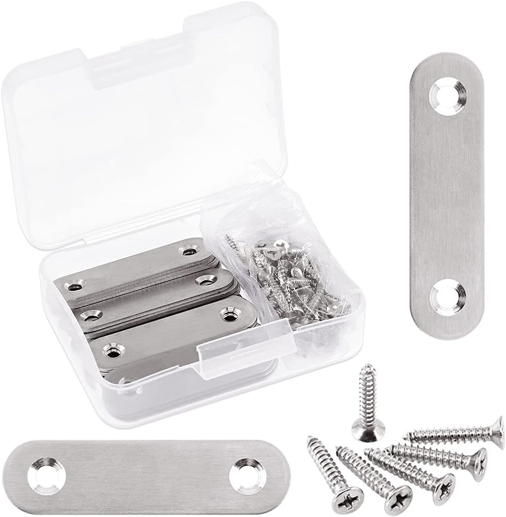 Glarks20 Sets 60mm/2.4inch Stainless Steel Flat Straight Brace Brackets Mending Joining Plates Repair Fixing Bracket Connector and 40pcs Self Tapping Screws Set (60mm/2.4inch)