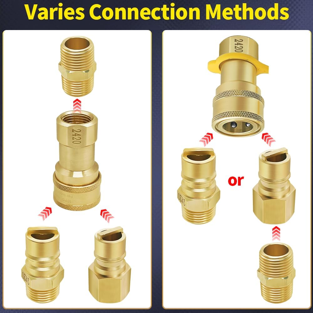 Propane Quick Connect Fittings, 1/2" Propane Gas Fitting, Natural Gas Hose Connect and Disconnect Kit, 1/2inch Male and Female Gas Line Quick Connect Fittings (Brass,4PCS)