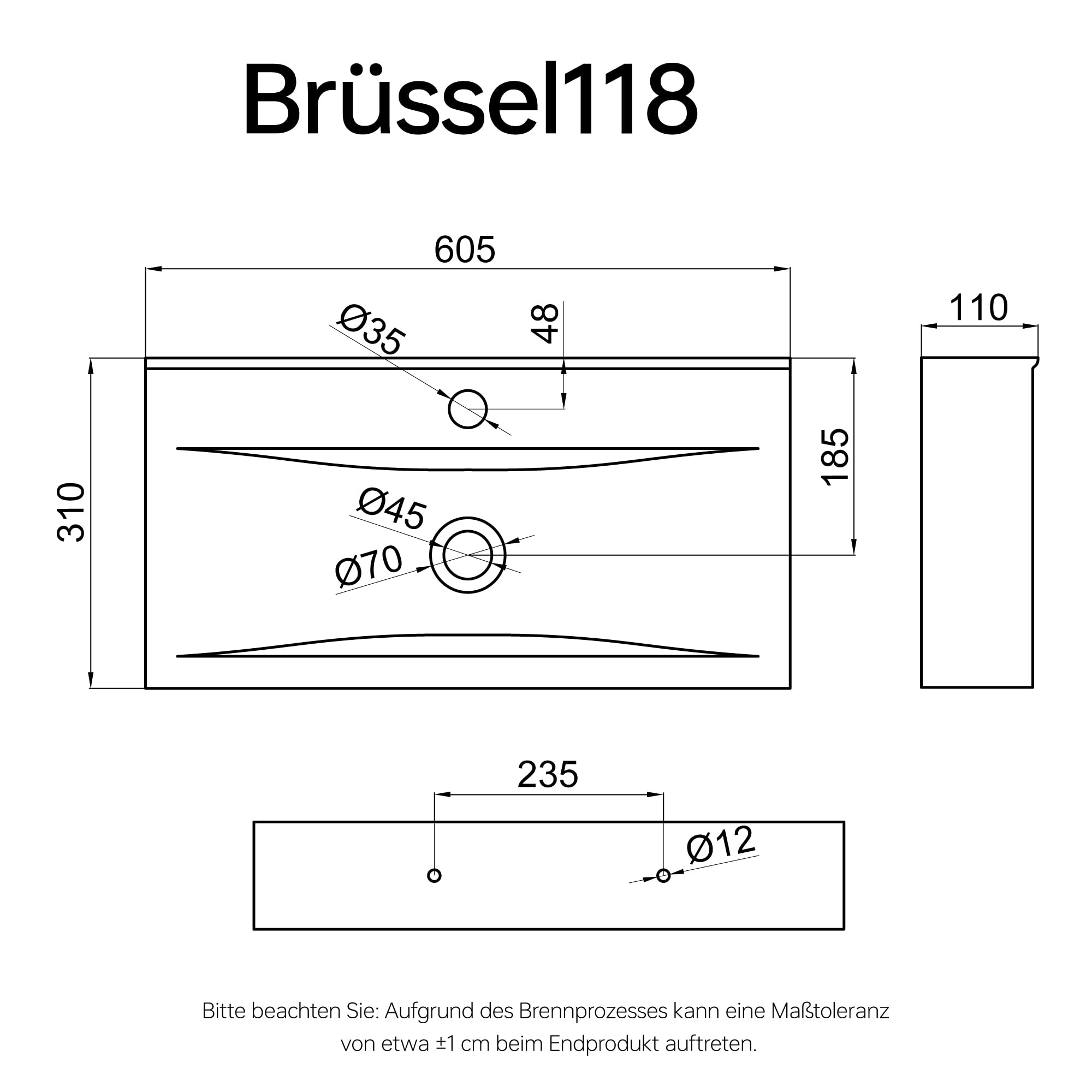 doporro Waschbecken Aufsatzwaschbecken Hängewaschbecken 60cm aus Keramik in weiß inkl. Nano-Versiegelung/Abperl-Effekt Brüssel118