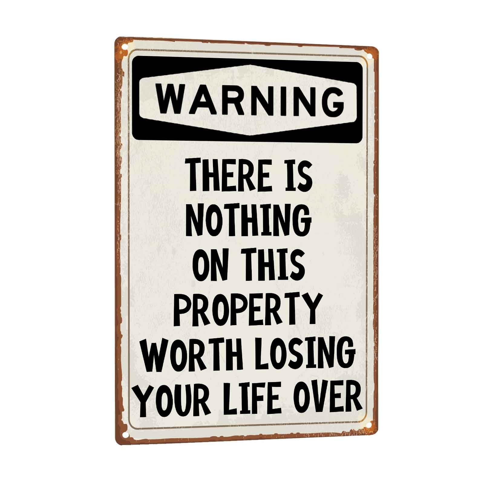 Holiday Tin Sign Christmas Decor For Home Shop Warning There Is Nothing On This Property Worth Losing Your Life Over Metal Tin Sign 8X12 Inch