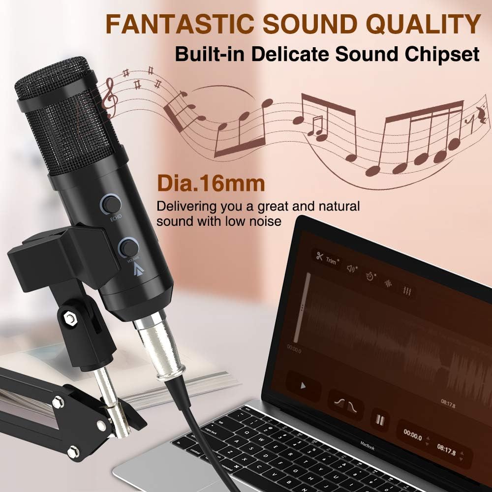 USB Microphone for Computer, BENGOO LM-1 PC Microphone kit Professional Podcast Streaming Condenser with Adjustable Scissor Arm, Noise Reduction Mic, Mute Key, Plug & Play for Gaming YouTube Karaoke Recording