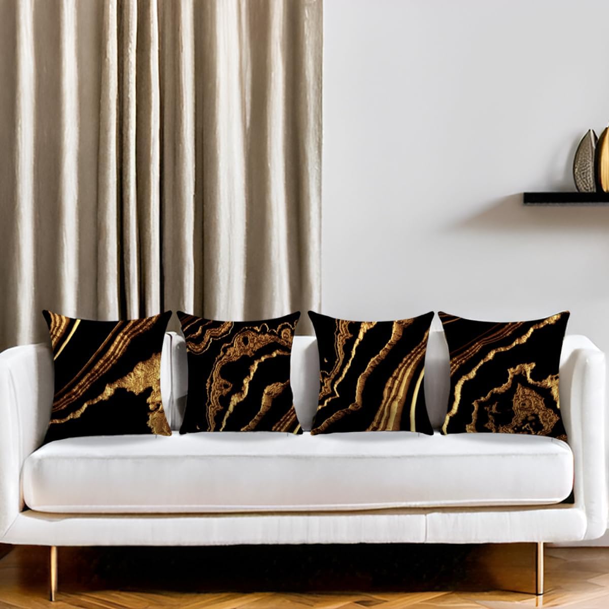 Black and Gold Couch Decor Throw Pillow Covers 18X18 Inch Black and Brown Gold Home Decorative Pillow Covers Set of 4 for Living Room Bedroom Bed Couch Cushion Cover Sofa Decor Pillow Cases - Image 6