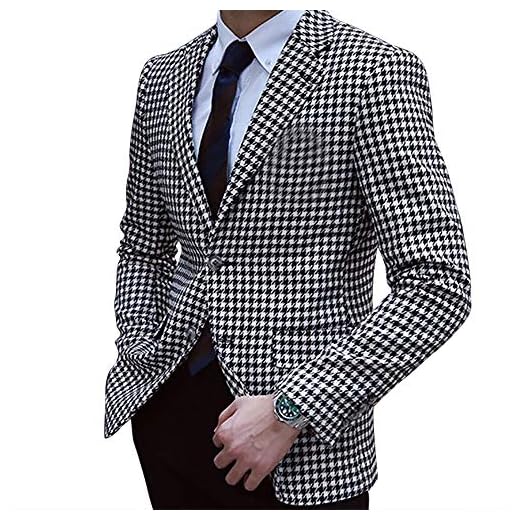 Premium Houndstooth Dogstooth Plaid Slim Fit Tuxedo Prom Wedding Groom Suits