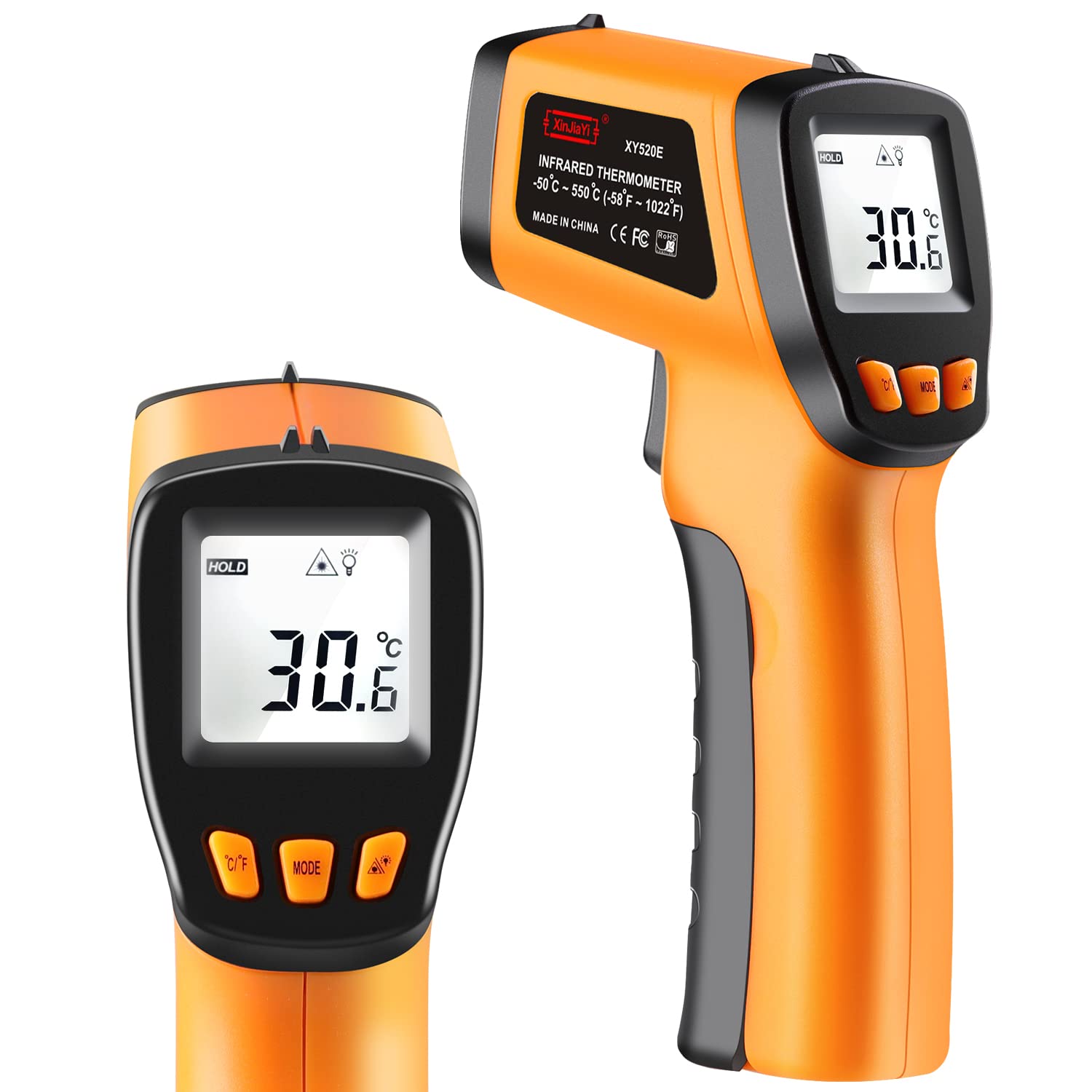 Thermomètre infrarouge (-50 °C à 550 °C) - Pistolet de température laser pour four à pizza - Thermomètre laser sans contact - Pistolet pour cuisine/BBQ/Grill/HVAC, thermomètre de surface