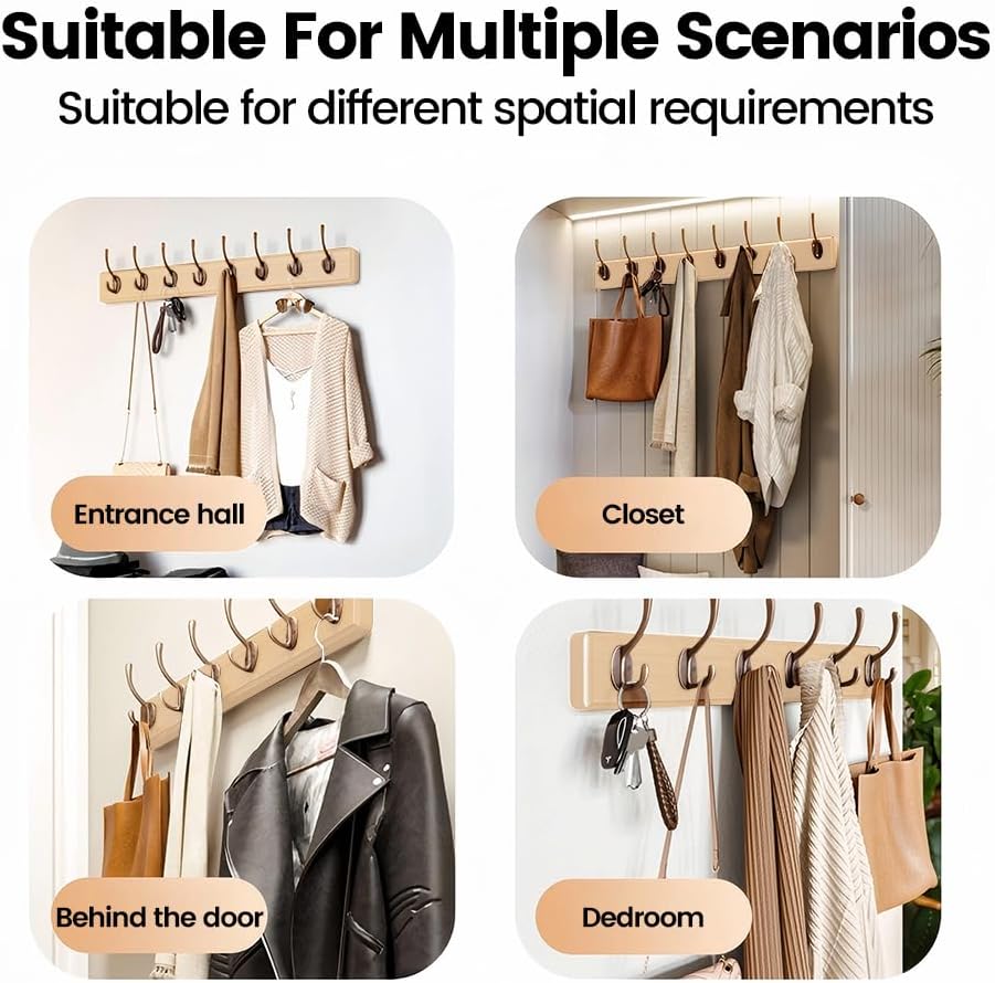 Wall Mounted Coat Hooks，50lbs Capacity，Swan-Shaped Double Hooks，Space Saving Entryway Organizer for Foyer/Closet/Door (NOT Come Assembled) (8 Hooks)