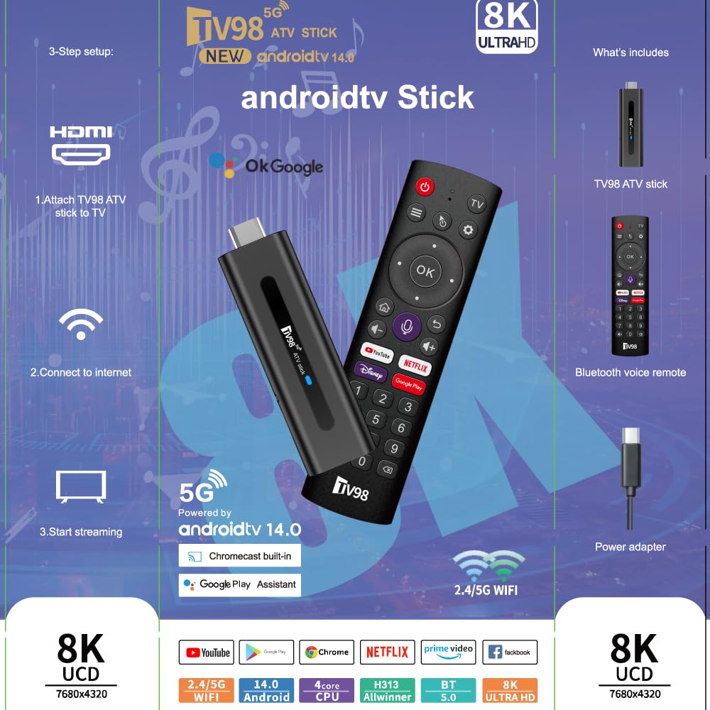 Android 14.0 TV Box,2025 Smart TV STICK box, Streaming Stick 8K,RAM 2GB ROM 16GB Dual WiFi 2.4G/5.8G 10K HDR HD Streaming Media Player