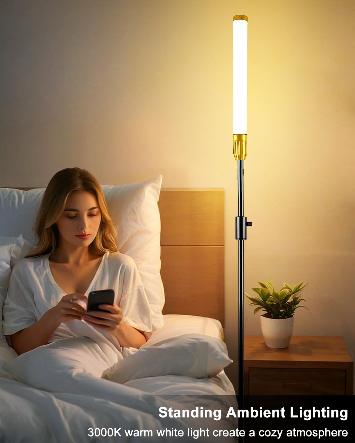 Lightdot 68IN LED Floor Lamps for Living Room, Stepless Dimmable(10-100% Brightness) Modern Standing Tall Lamp with Milky White Cylindrical LampHead,Mid Century Industrial Floor Lamp for Bedroom-Black