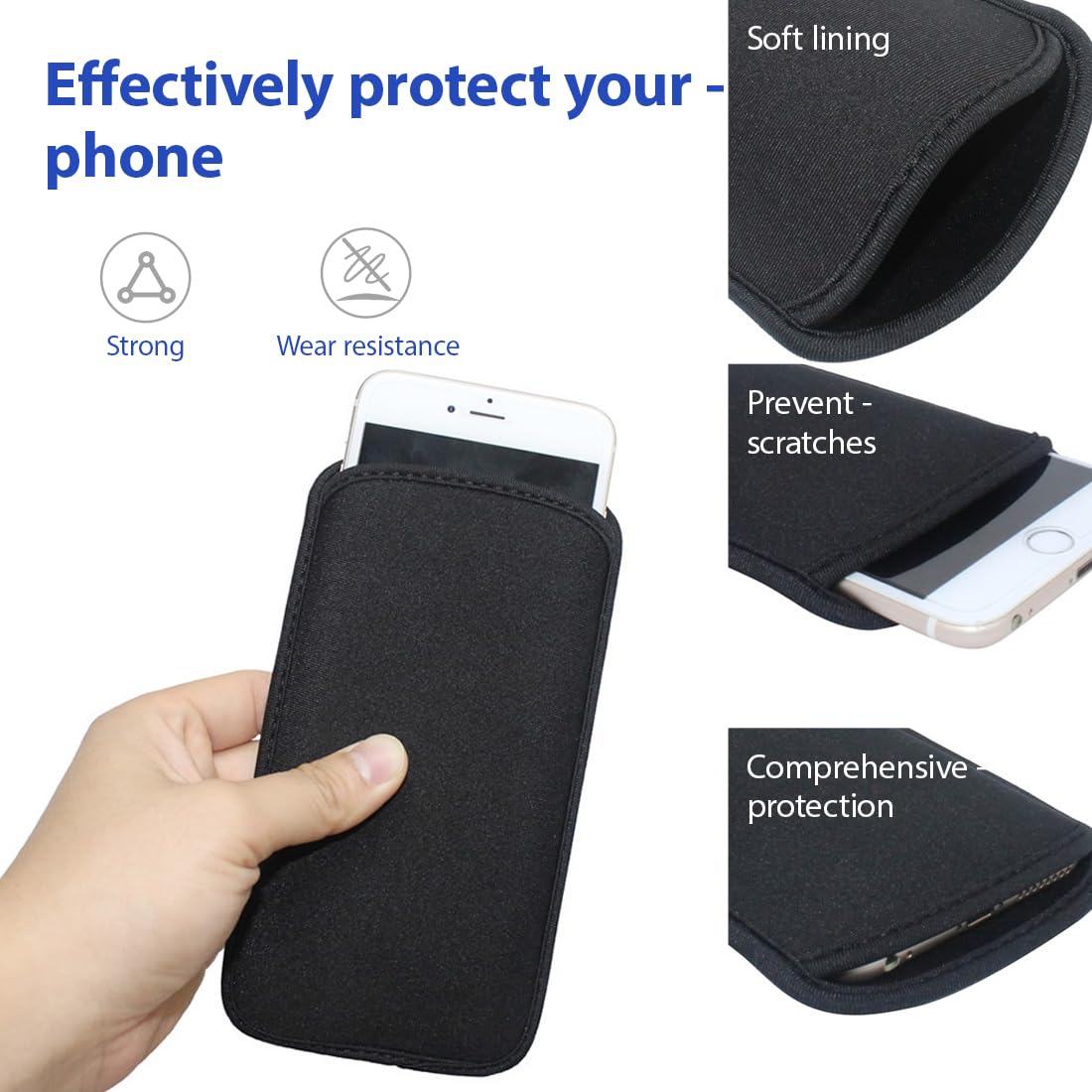 GXGM Custodia Universale per Tutte le Marche e i Modelli Fino a 16.5CM,Calzino Protettivo in Neoprene,Custodia Antiurto,Classic Nero Custodia,per iPhone 17 16 15 14 13 12 Pro Max,S25/24/23 Ultra