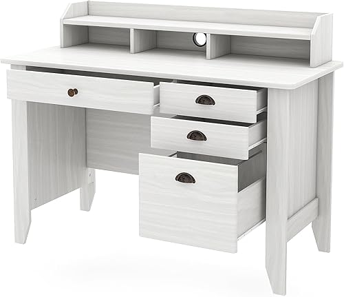 Miniatura 23 de WATERJOY Escritorio para computadora de 48 pulgadas con 4 cajones de almacenamiento y mesa ejecutiva de madera para mesa de computadora portátil