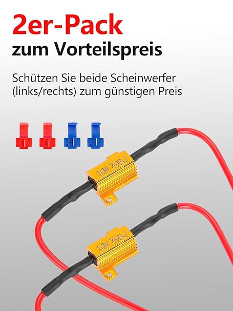 Pack of 2 10 W 39 Ohm Load Resistor for Car LED Indicator Error Code Fix Resistance LED Indicator Load Resistor Number Plate Light