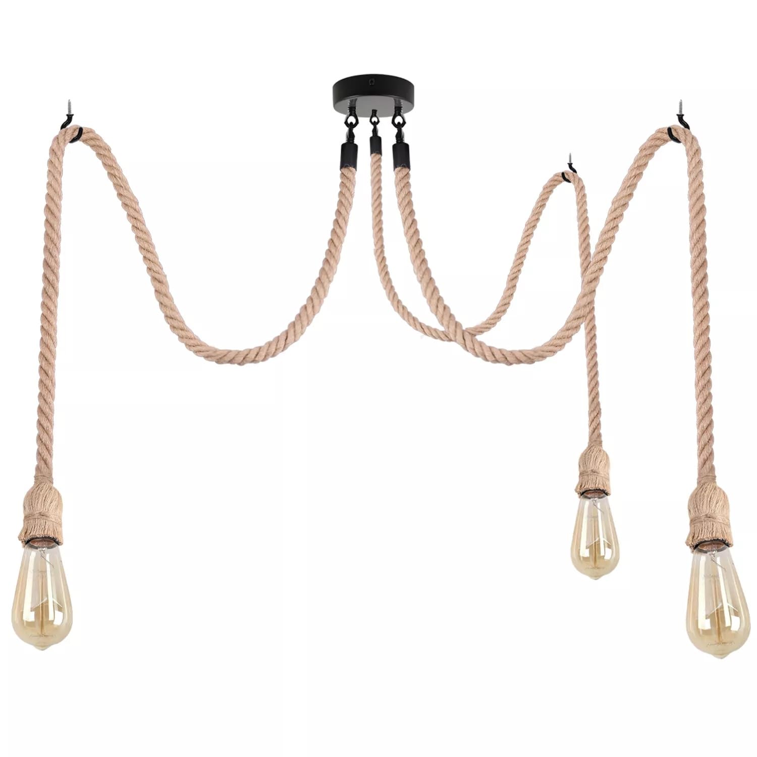 DC VOLTAGE DIY Hemp Rope Retro Industrial Chandelier,3 Lights Pendant Light Fitting,Retro Ceiling Light E27 Lamp Holder/Living Dining Room Restaurant Pendant Lights/Ceiling Hanging Light Fixture