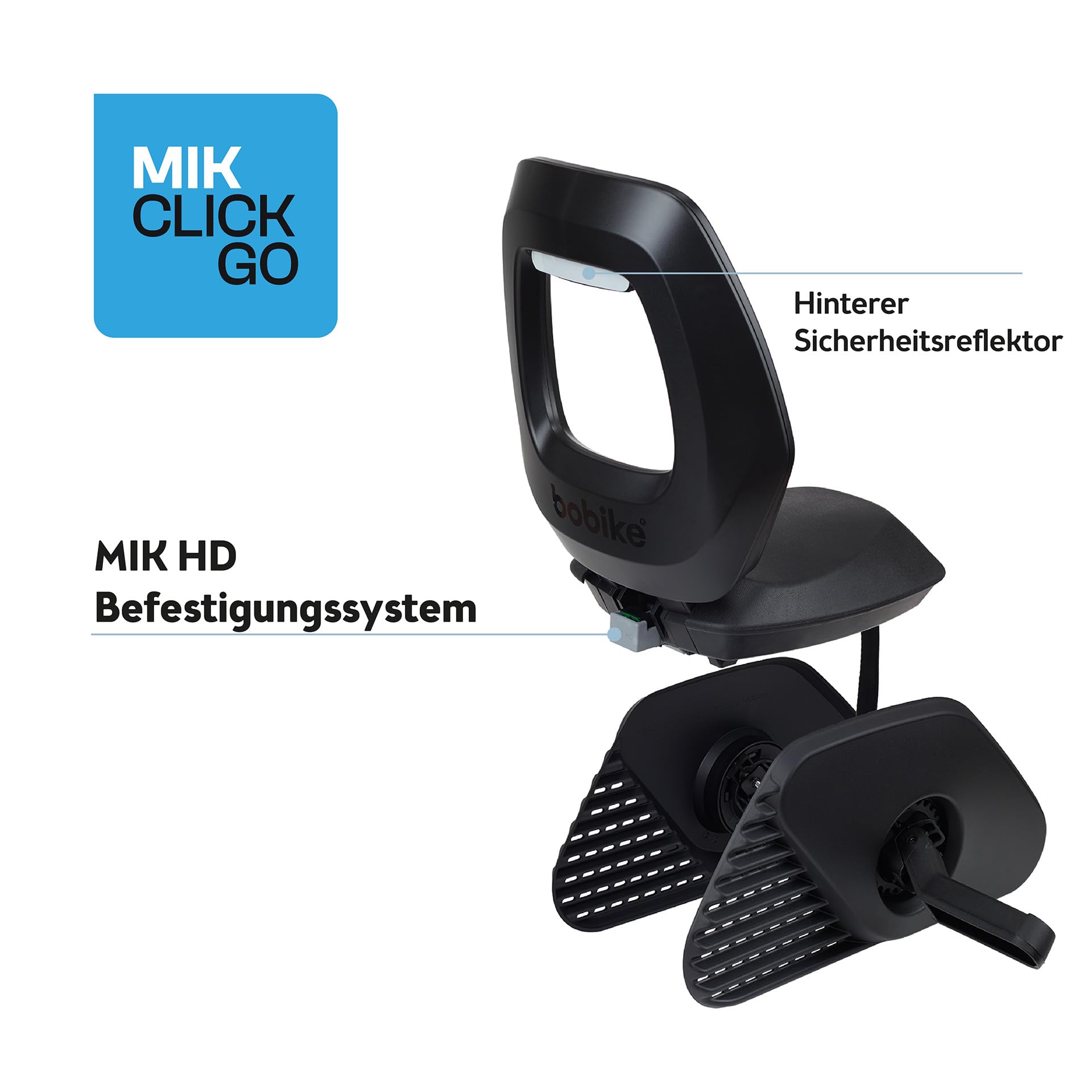 BOBIKE 8011900001 - Fahrradkindersitz Hinten MIK-HD für Gepäckträger One Junior, Für Kinder ab 6 Jahren bis 27 kg, Ergonomisch, Sicher, Faltbar, Schwarz