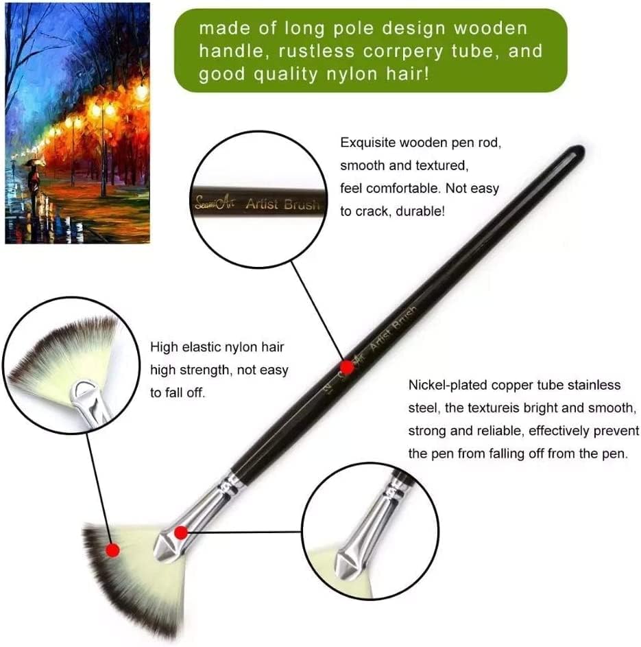 扇形のナイロンヘアガッシュ水彩画ブラシセット 学校用 ペインティング デッサン ペインティング ブラシ 画材 (色: ニッケル)