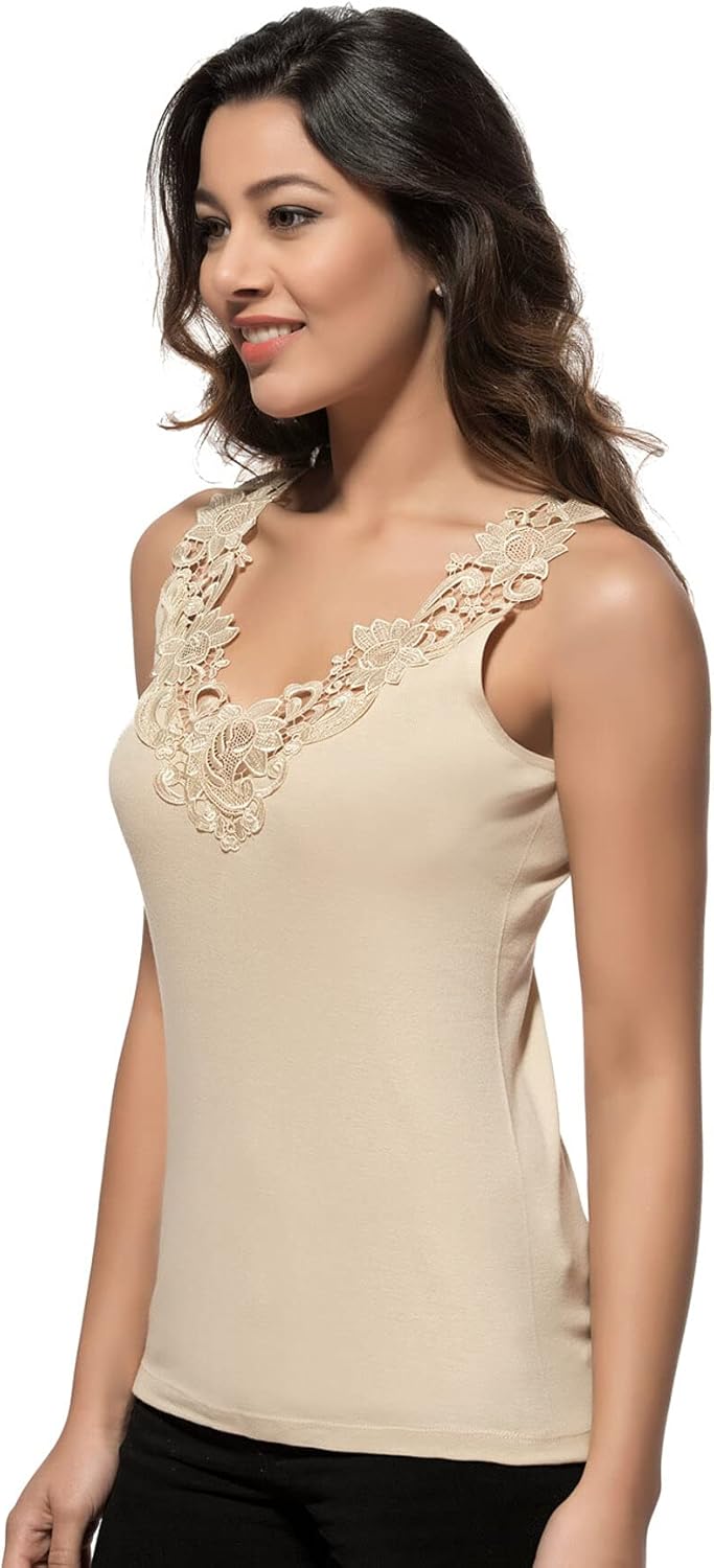 Women’s Lace Trim Camisole Soft Breathable Undershirt Tank Top Layering Natural Cotton Sleeveless Cami Comfortable Daily Wear - Image 2