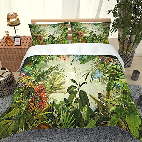 UDUVOG Parures De Lit Sets - Housse De Couette en Microfibre avec Fermeture Éclair pour Adultes Enfants 200X200Cm Paysage De Jungle Tropicale Housse De Couette 1 Personnes + 2 Taies 65X55Cm Cover