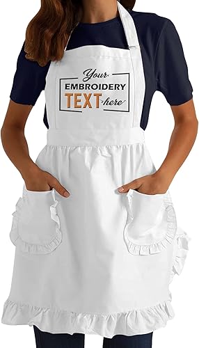 Miniatura 6 de TEEAMORE Delantal bordado personalizado con volantes para cocina, horneado, parrilla, limpieza, disfraz de sirvienta, delantal de mujer con bolsillos
