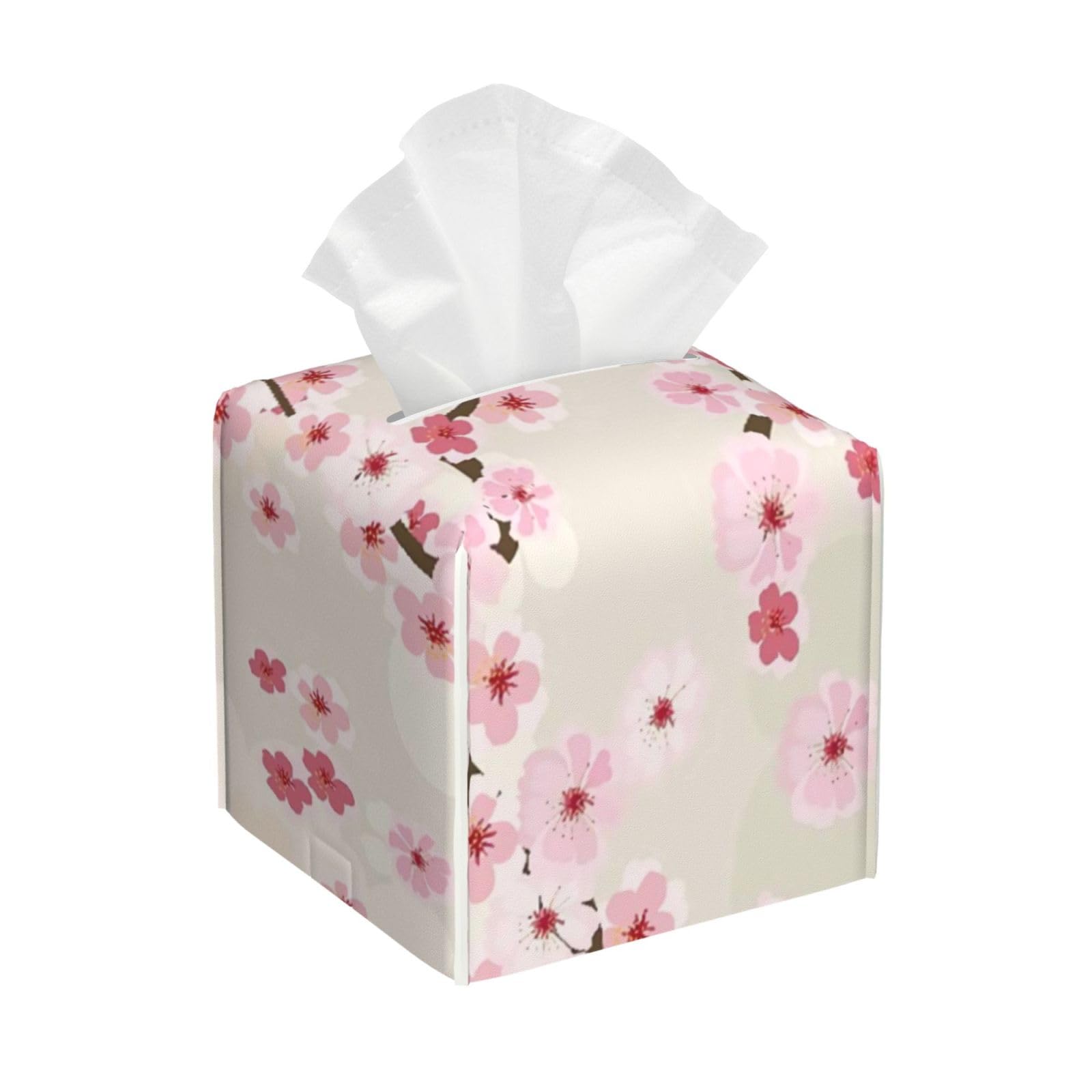 Cherry Blossoms Background PVC Cube Tissue Pack for Home Office Bathroom Use