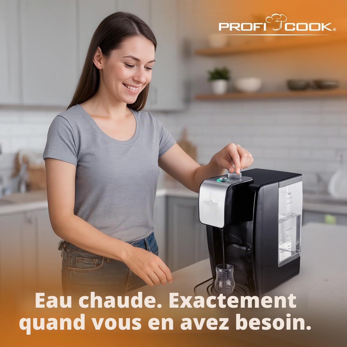 Distributeur d'eau chaude ProfiCook | eau chaude en 3 secondes | bouilloire électrique | capacité de 2,2 litres | boîtier en acier inoxydable | affichage en acier inoxydable | 2600 watts | PC-HWS 1168
