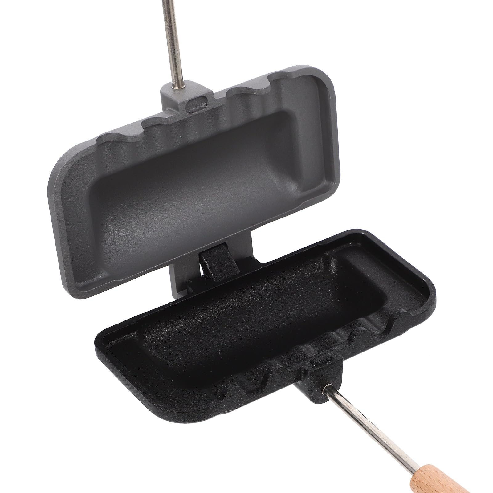 NUOBESTY Padella per Panini Rivestimento Antiaderente in Lega di Alluminio e Manico in Legno in Cucina per Preparare Dessert e Steak