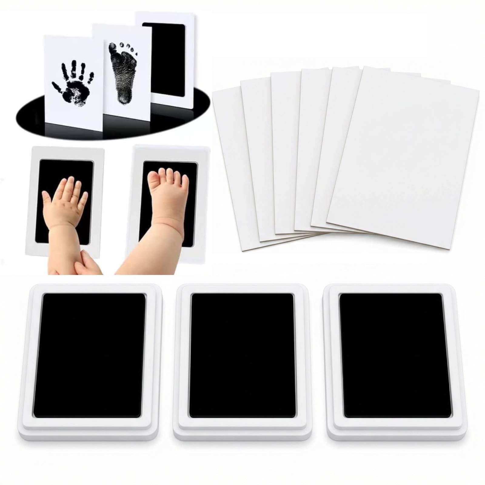 upkpvid Black Baby Handprint and Footprint Inkless Kit, 3 Clean-Touch Ink Pads 6 Imprint Cards, Non-Toxic Safe for Newborn, Dogs and Cats Paw Prints, Family Keepsake Set